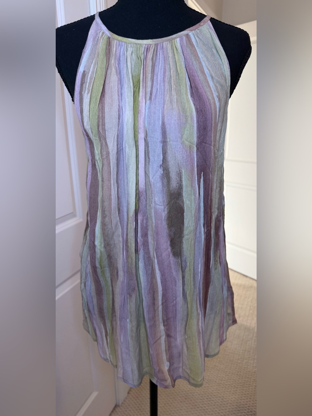 Liverpool Striped Halter Tank in Lavender and Sage